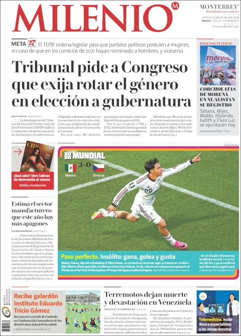 Portada de Milenio del jueves, 25 de junio de 2026