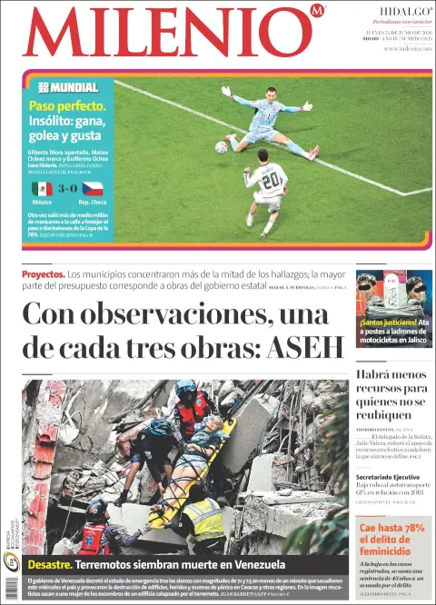 Portada de Milenio Hidalgo del jueves, 25 de junio de 2026