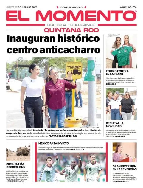 Portada de El Momento Quintana Roo del jueves, 25 de junio de 2026