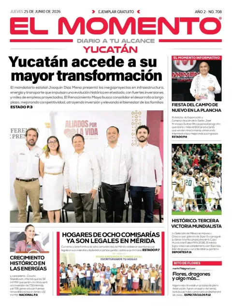 Portada de El Momento Yucatan del jueves, 25 de junio de 2026