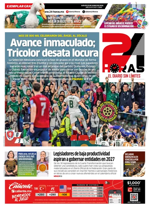 Portada de 24 Horas del jueves, 25 de junio de 2026