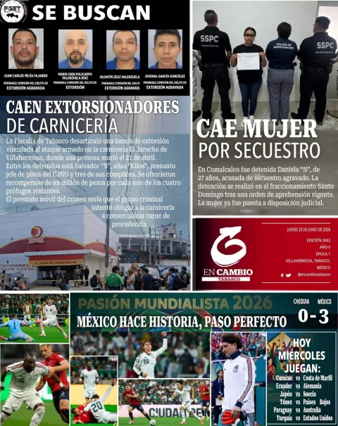 Portada de En Cambio - Tabasco (contraportada) del jueves, 25 de junio de 2026