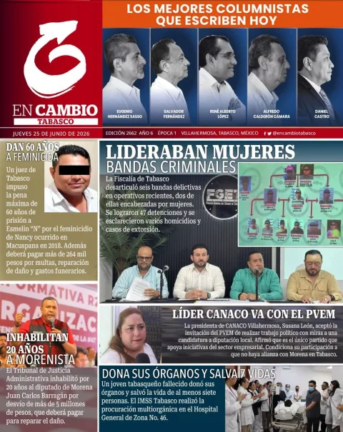 Portada de En Cambio - Tabasco (portada) del jueves, 25 de junio de 2026