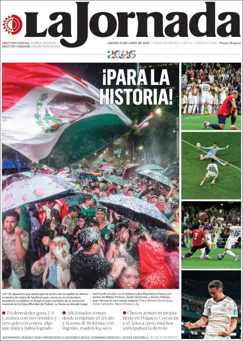 Portada de La Jornada del jueves, 25 de junio de 2026