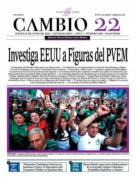 Portada de Diario Cambio 22 (portada) del jueves, 25 de junio de 2026