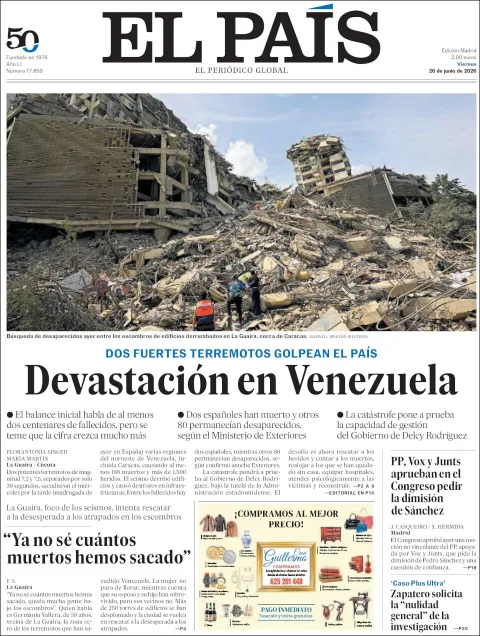 Portada de El Pais del viernes, 26 de junio de 2026