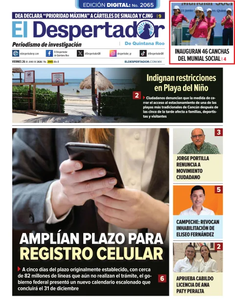 Portada de El Despertador de Quintana Roo del viernes, 26 de junio de 2026