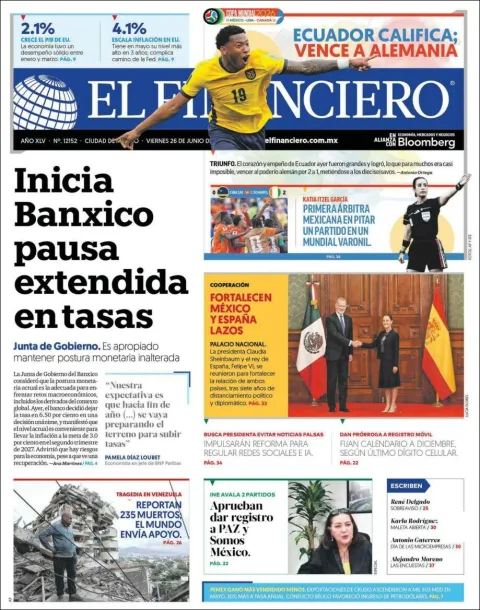 Portada de El Financiero del viernes, 26 de junio de 2026