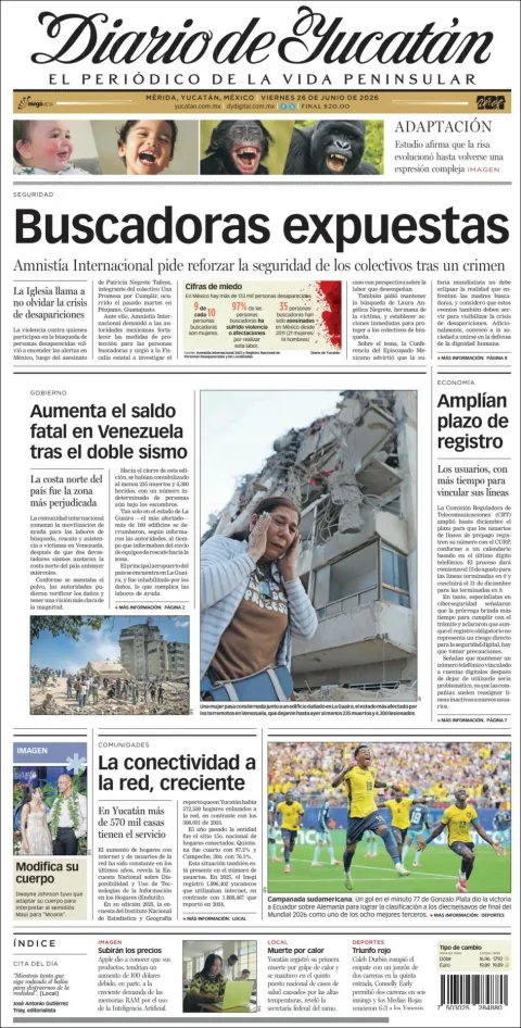 Portada de Diario de Yucatán del viernes, 26 de junio de 2026