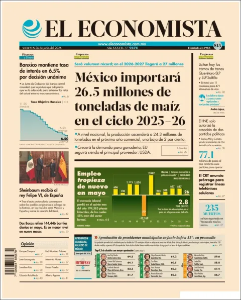 Portada de El Economista del viernes, 26 de junio de 2026