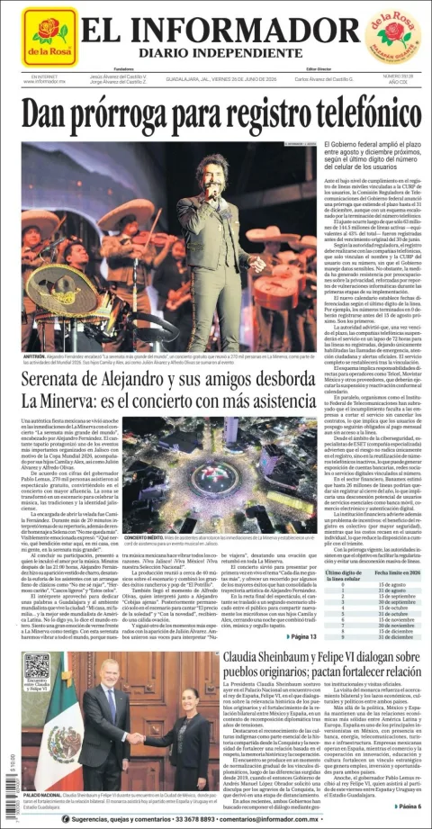 Portada de El Informador del viernes, 26 de junio de 2026
