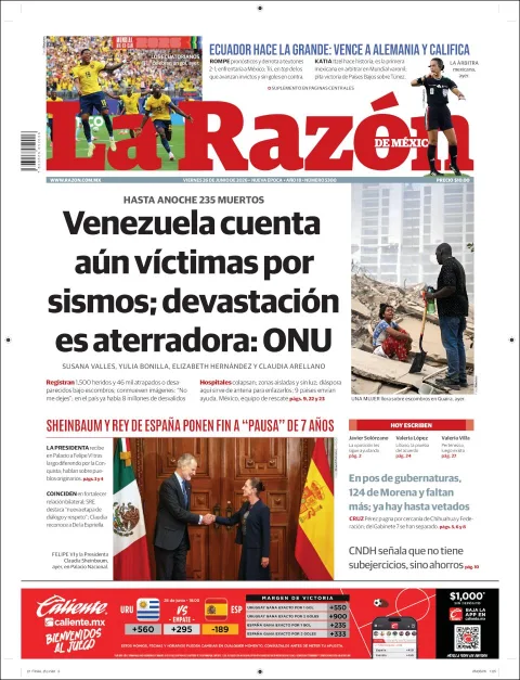 Portada de La Razon del viernes, 26 de junio de 2026