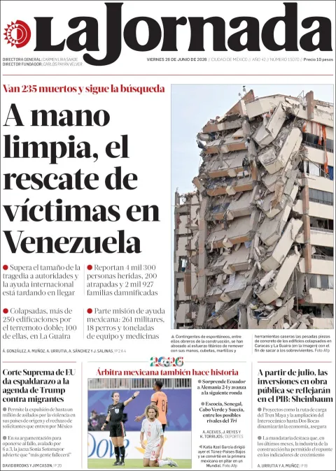 Portada de La Jornada del viernes, 26 de junio de 2026