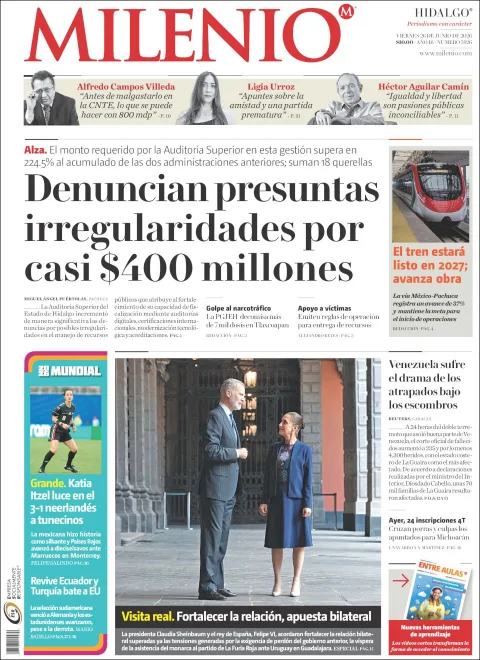 Portada de Milenio Hidalgo del viernes, 26 de junio de 2026