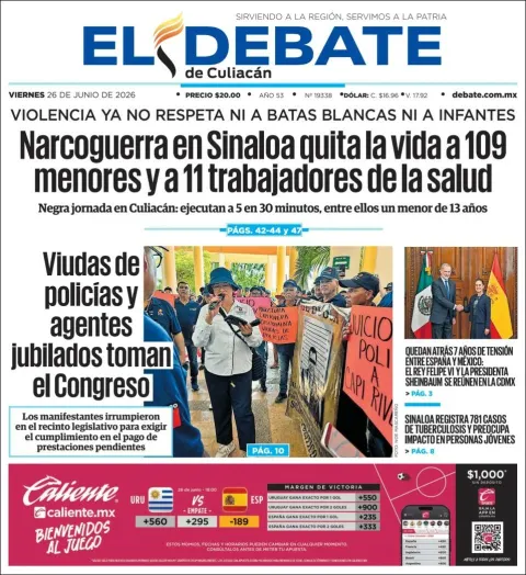 Portada de El Debate de Culiacan del viernes, 26 de junio de 2026
