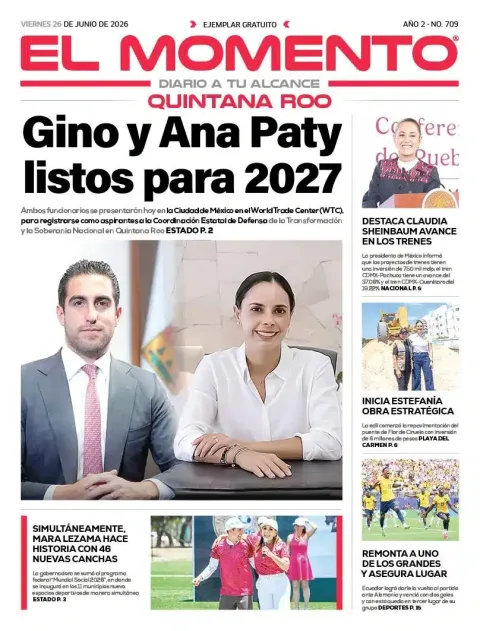 Portada de El Momento Quintana Roo del viernes, 26 de junio de 2026