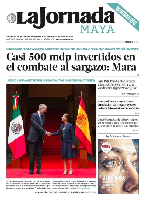 Portada de La Jornada Maya Quintana Roo del viernes, 26 de junio de 2026