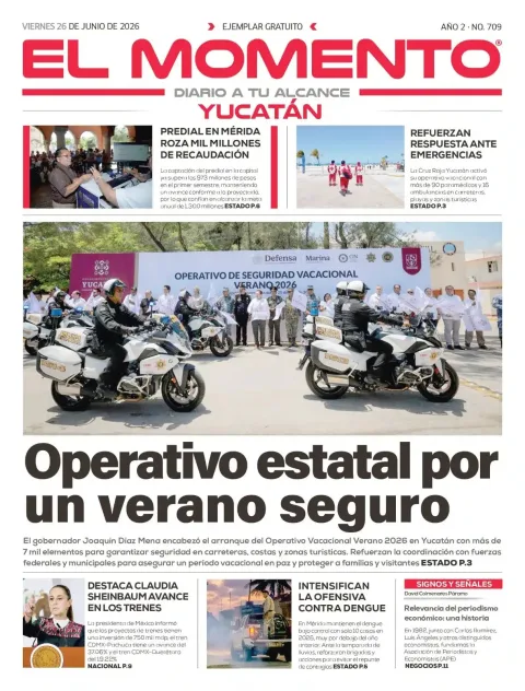 Portada de El Momento Yucatan del viernes, 26 de junio de 2026