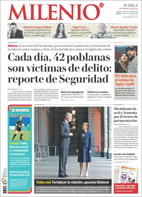 Portada de Milenio Puebla del viernes, 26 de junio de 2026