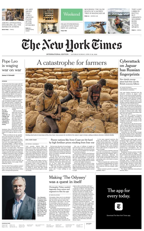 Portada de The New York Times (international)
