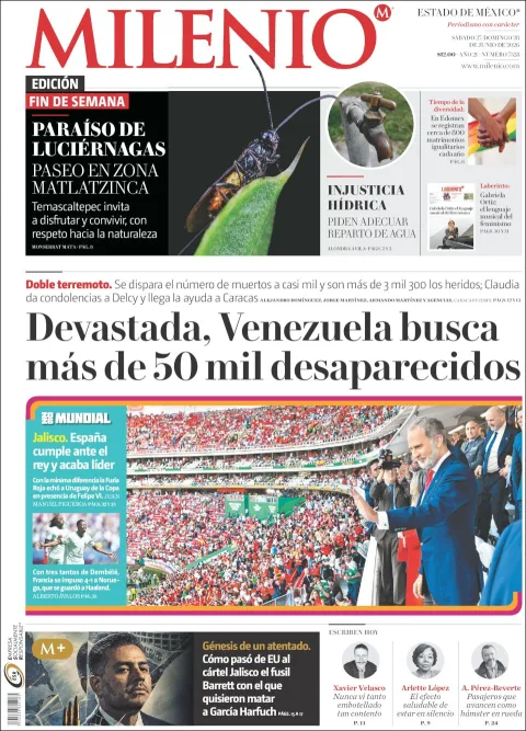 Portada de Milenio Edo de Mexico del sábado, 27 de junio de 2026