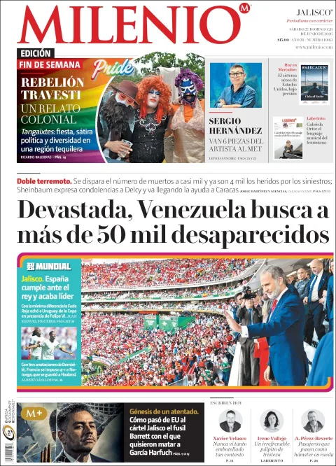 Portada de Milenio Jalisco del sábado, 27 de junio de 2026