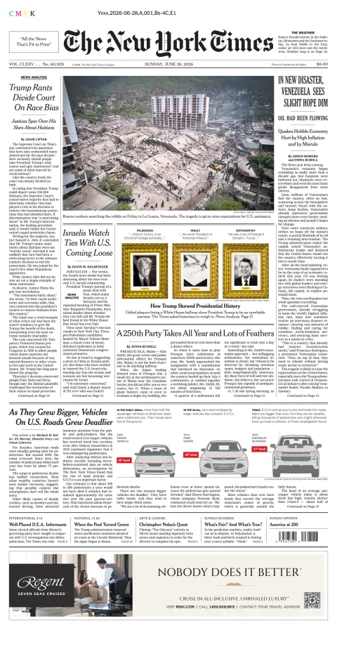 Portada de The New York Times (national) del domingo, 28 de junio de 2026