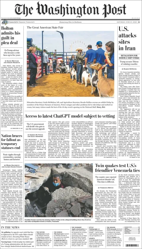 Portada de The Washington Post del domingo, 28 de junio de 2026