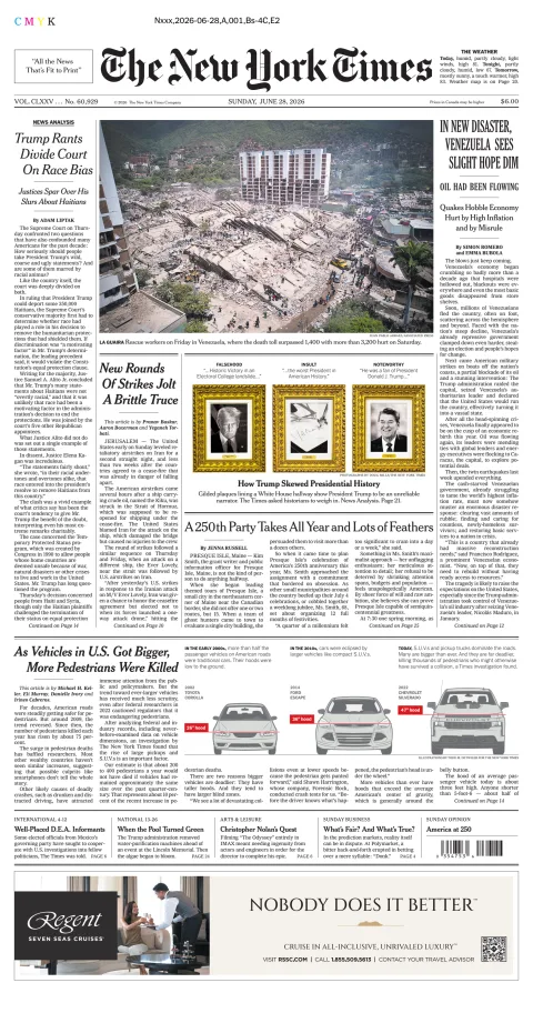 Portada de The New York Times (new York) del domingo, 28 de junio de 2026