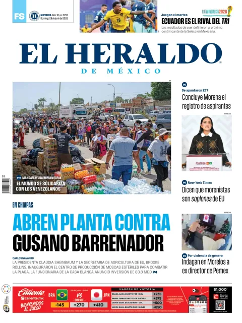 Portada de El Heraldo de Mexico del domingo, 28 de junio de 2026