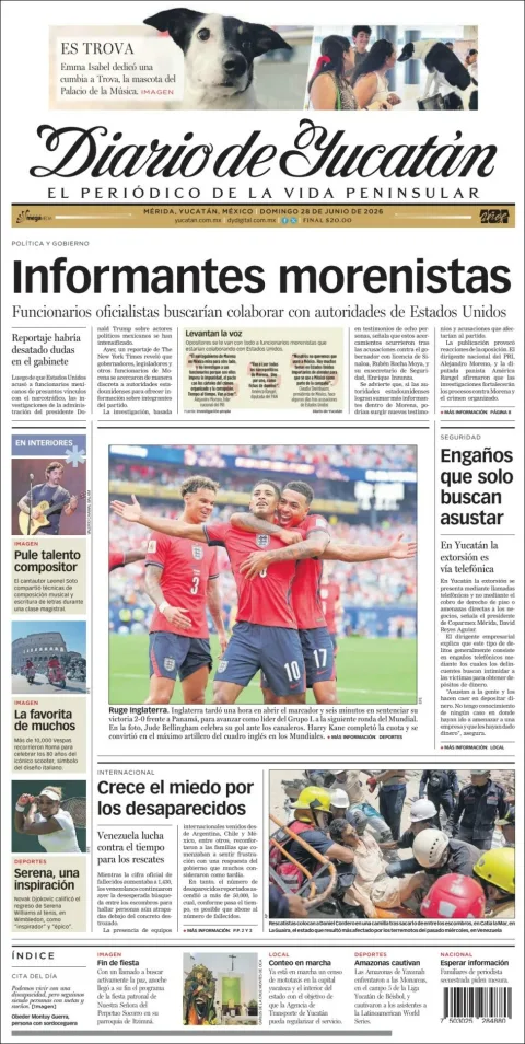 Portada de Diario de Yucatán del domingo, 28 de junio de 2026