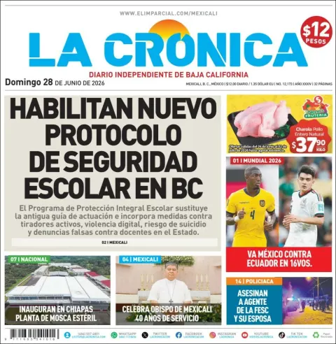 Portada de La Cronica del domingo, 28 de junio de 2026
