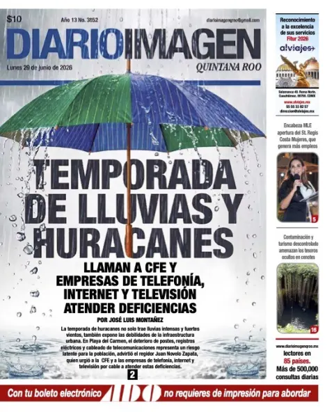 Portada de Diario Imagen Quintana Roo del lunes, 29 de junio de 2026