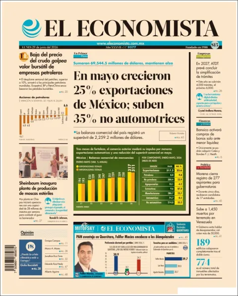 Portada de El Economista del lunes, 29 de junio de 2026