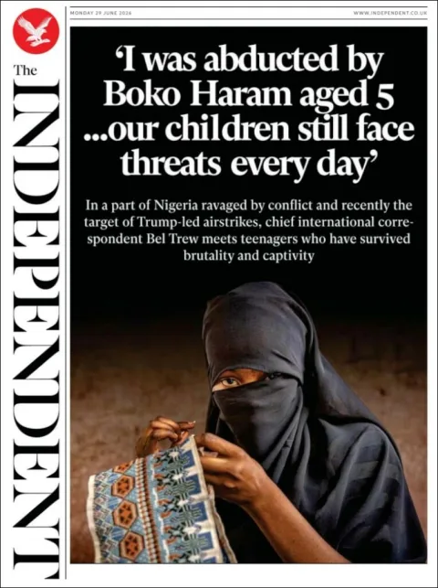 Portada de The Independent del lunes, 29 de junio de 2026