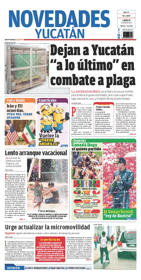 Portada de Novedades Yucatan del lunes, 29 de junio de 2026