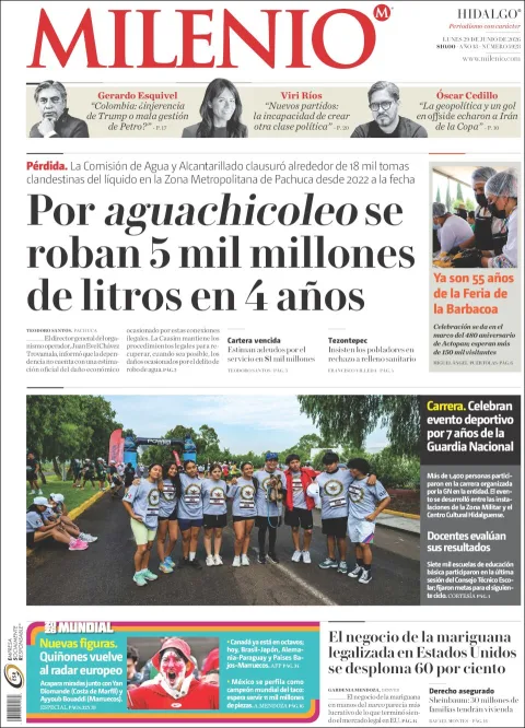 Portada de Milenio Hidalgo del lunes, 29 de junio de 2026