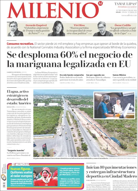 Portada de Milenio Tamaulipas del lunes, 29 de junio de 2026