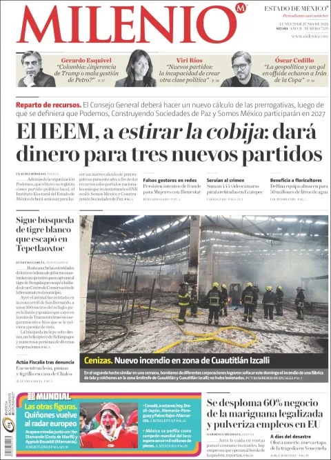 Portada de Milenio Edo de Mexico del lunes, 29 de junio de 2026
