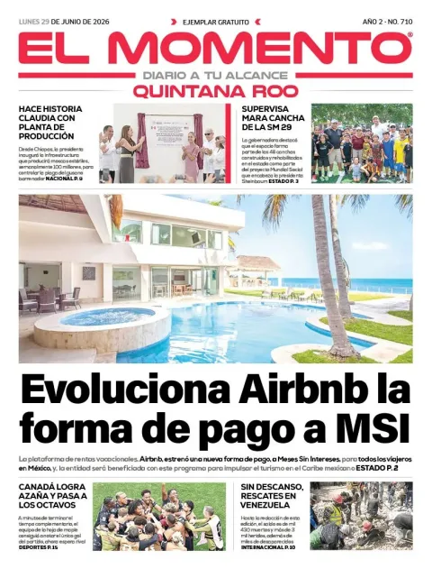 Portada de El Momento Quintana Roo del lunes, 29 de junio de 2026