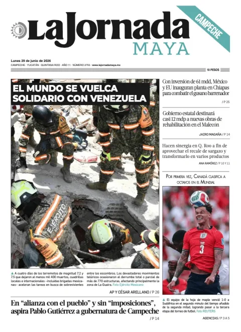 Portada de La Jornada Maya Campeche del lunes, 29 de junio de 2026