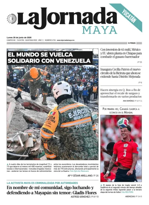 Portada de La Jornada Maya Yucatán del lunes, 29 de junio de 2026