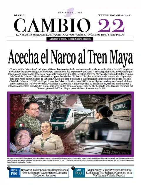 Portada de Diario Cambio 22 (portada) del lunes, 29 de junio de 2026