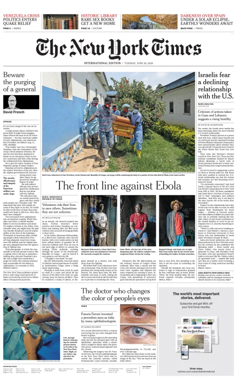 Portada de The New York Times (international) del martes, 30 de junio de 2026