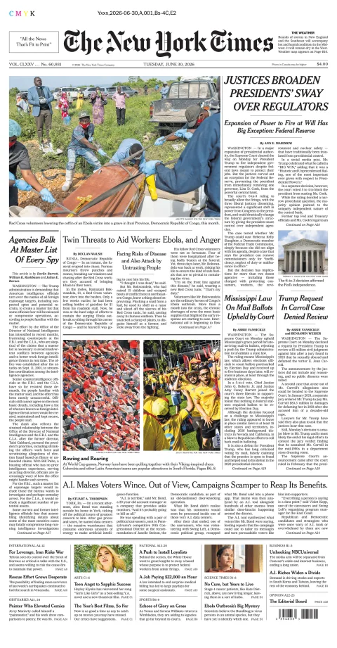 Portada de The New York Times (national) del martes, 30 de junio de 2026