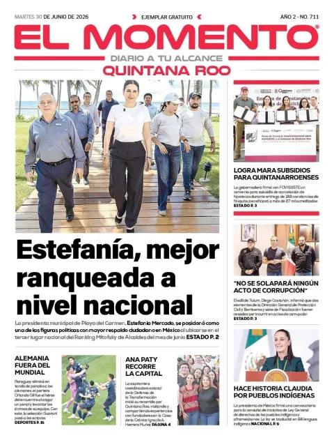 Portada de El Momento Quintana Roo del martes, 30 de junio de 2026