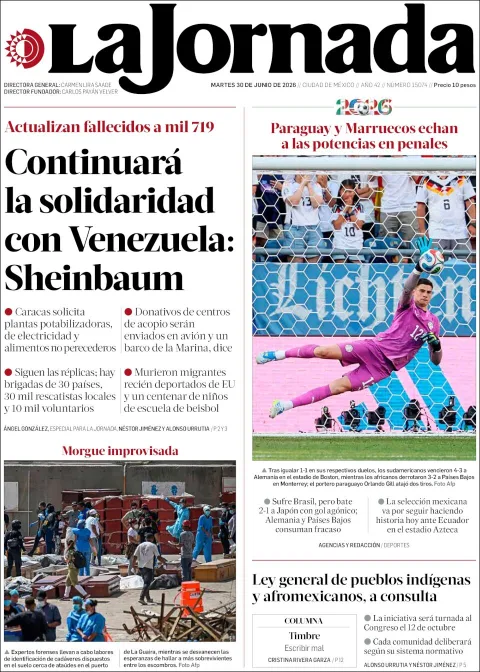 Portada de La Jornada del martes, 30 de junio de 2026