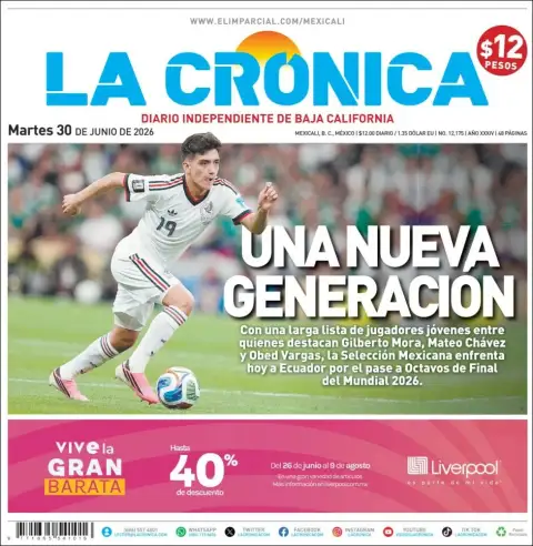 Portada de La Cronica del martes, 30 de junio de 2026