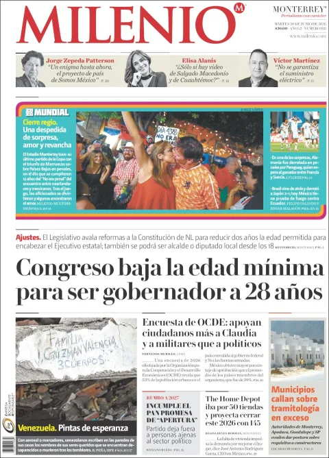 Portada de Milenio del martes, 30 de junio de 2026