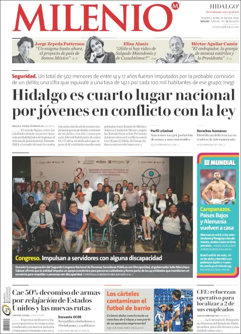Portada de Milenio Hidalgo del martes, 30 de junio de 2026